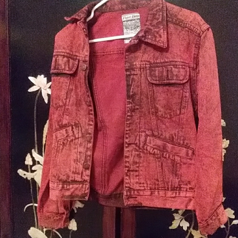 Rare Blazing Red Vintage Jean Jacket Cargo